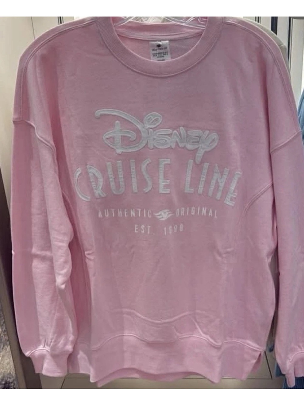 NWT 2026 Disney Cruise Line Authentic Est 1998 Pink White Crewneck Sweatshirt S